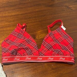 white see-through / Red Plaid Bralette
